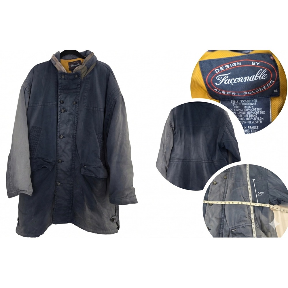Vintage Faconnable Sun Faded Cotton Field Parka Jacket XL Albert Goldberg Navy